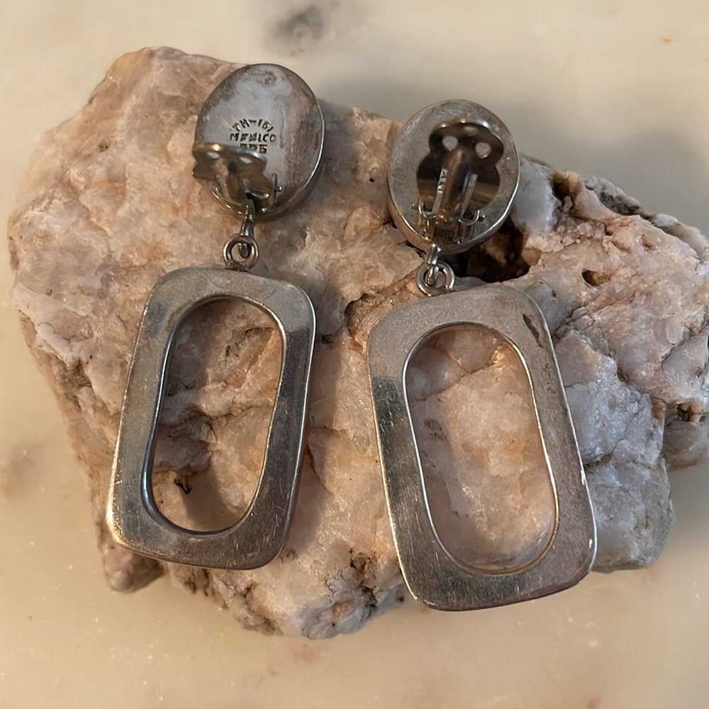 Sterling Silver Squared Oval Clip-On Earrings - image 6